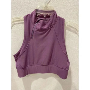 Mondetta Women's Purple High-Neck Mesh Panel Zip Athletic Crop Top Sz L